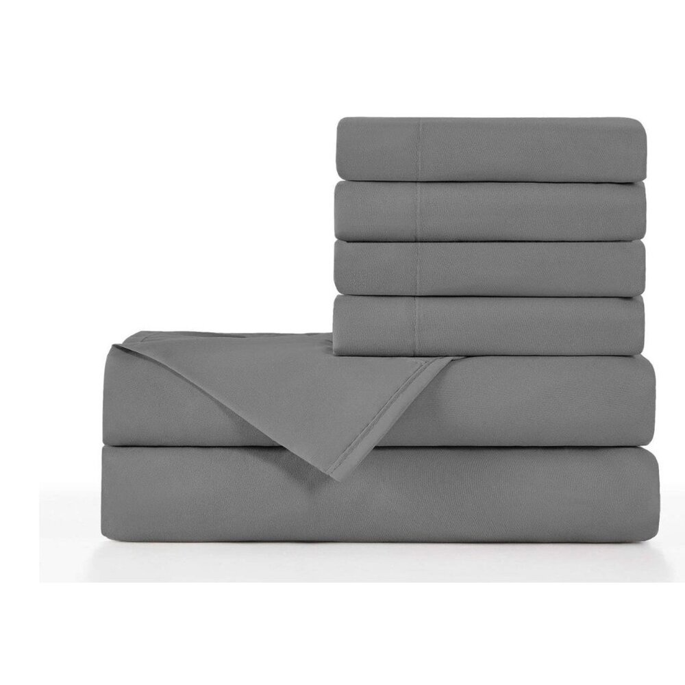 BASIC CHOICE Solid Color Deep Pocket 6pcs Gray Sheet Set FULL